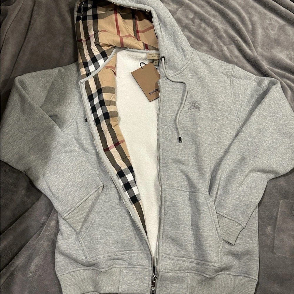 Grey burberry Hoodie with Check Lining